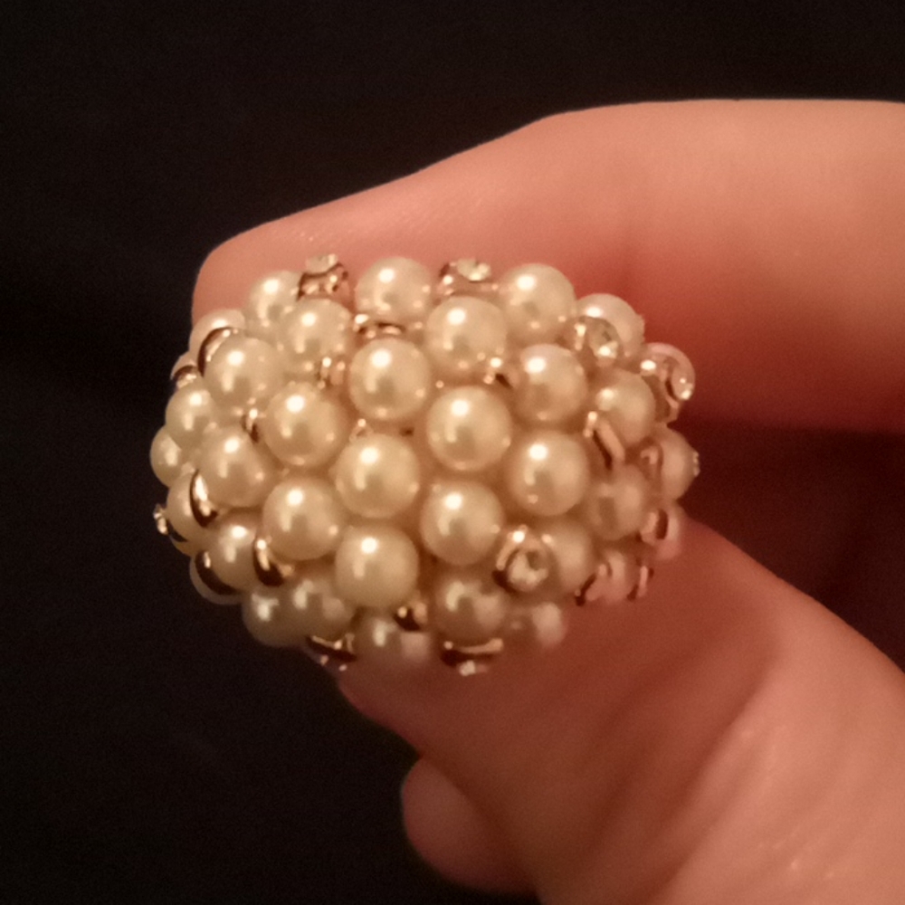 Beautiful Pearl and Rose Gold Cluster Ring sz 8